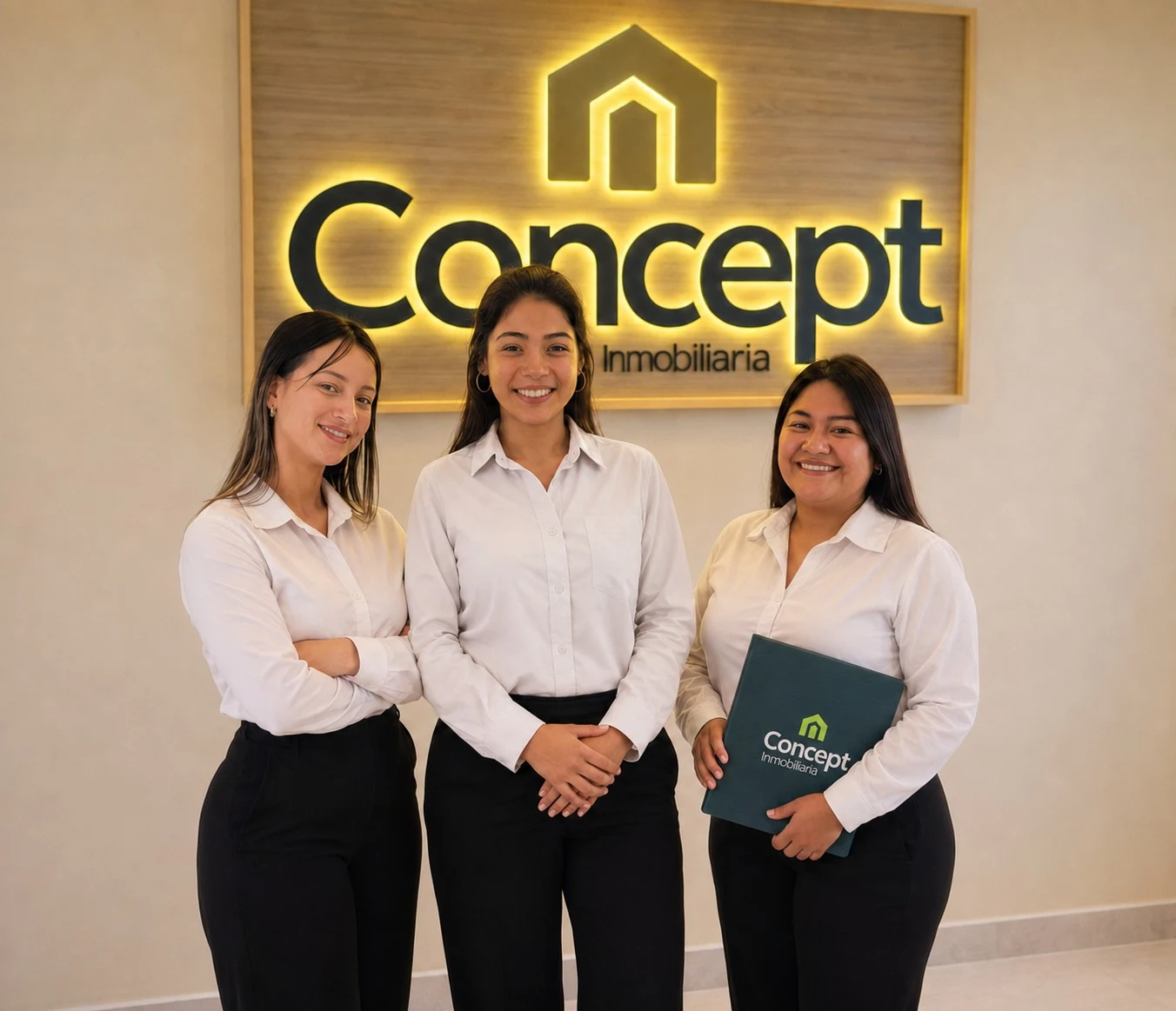 Equipo de atención de Concept Inmobiliaria en su oficina