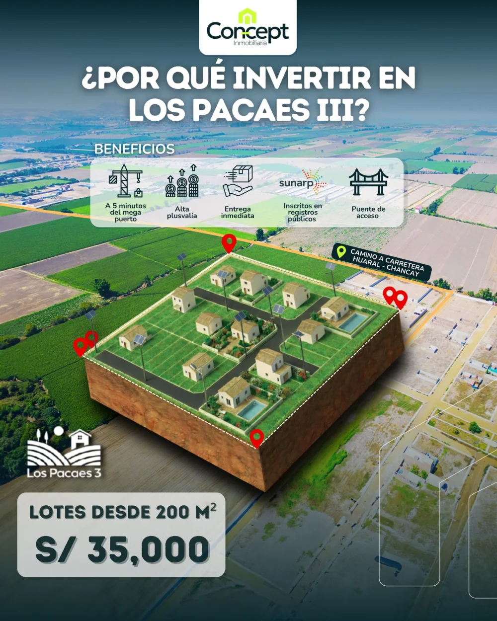 Vista promocional del proyecto Los Pacaes III cerca de Chancay